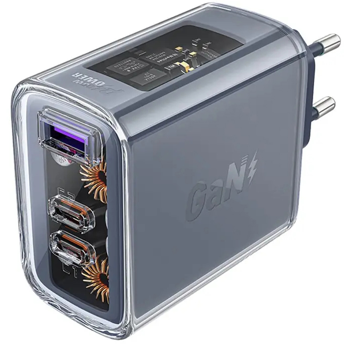 Сетевое зарядное устройство AceFast A45 Sparkling series PD65W GaN (2xUSB-C+USB-A) FCW Charger серое (Grey)