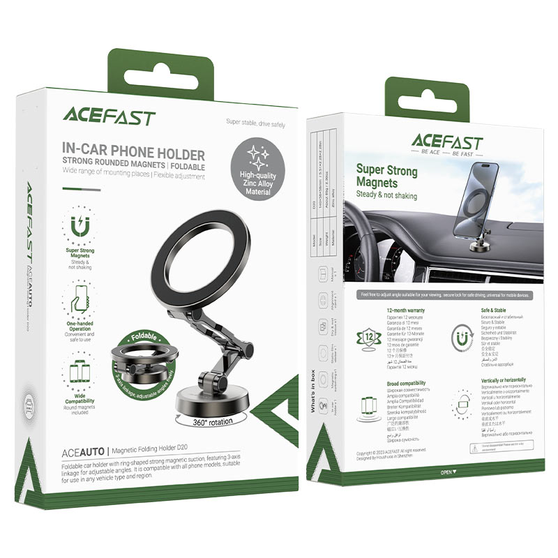 Автодержатель для смартфона Acefast D20  магнитный серый
