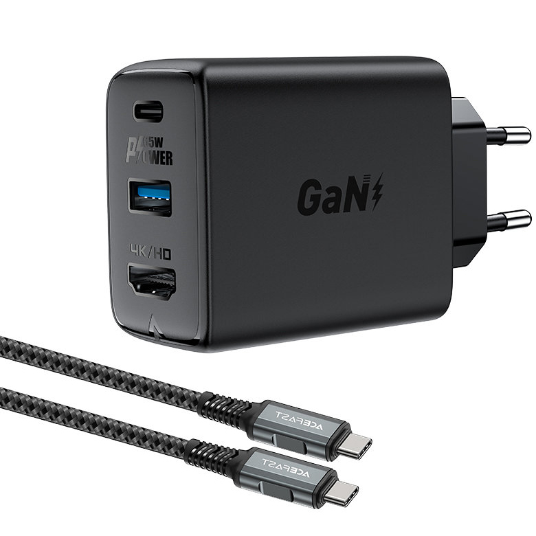Сетевое зарядное устройство Acefast A17 GaN 65W USB Type-C / USB / HDMI HUB Charger с кабелем USB-C чёрное (AF-A17-BK)