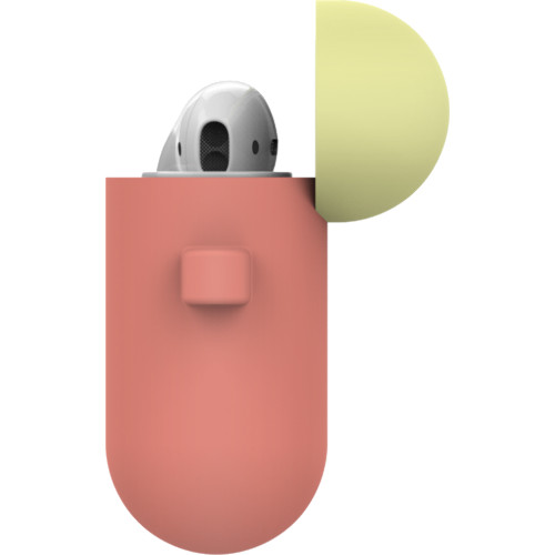 Чехол LAB.C Silicone Capsule 2in1 для Airpods коралловый Coral (голубая Pastel Blue/лимонная Lemon крышки)