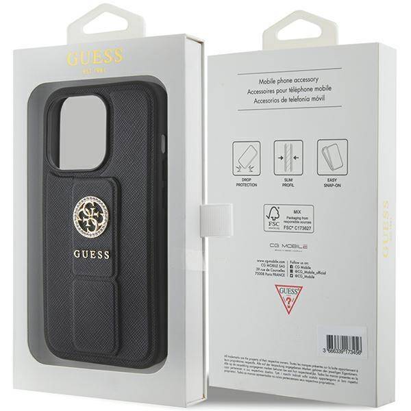 Чехол CG Mobile Guess Grip Stand 4G Saffiano для iPhone 15 Pro чёрный