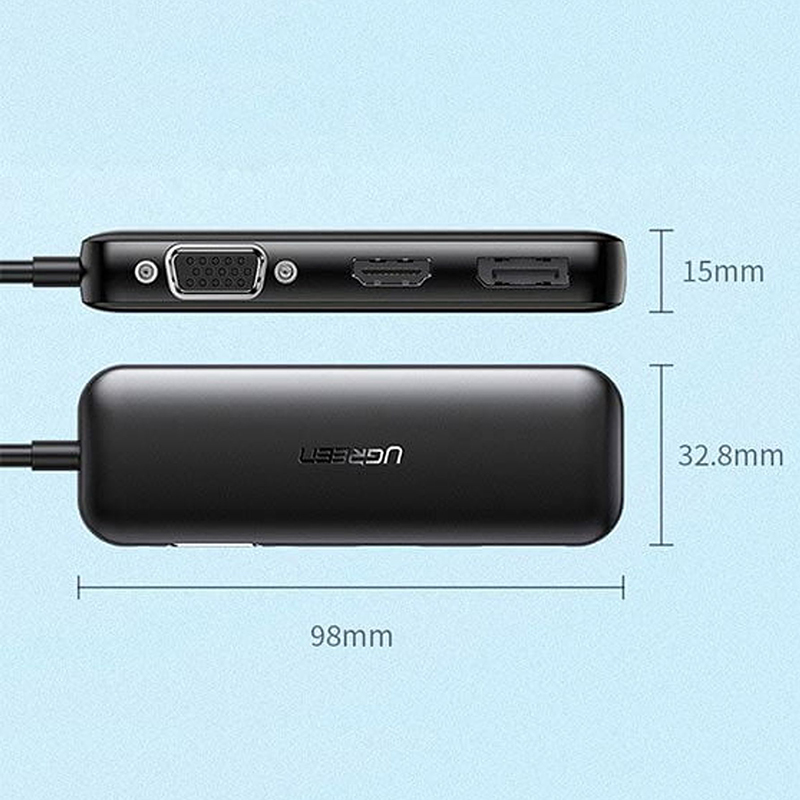 Мульти Хаб UGREEN CM260 (60568) USB-C to HDMI+VGA+DP Multifunction Adapter чёрный
