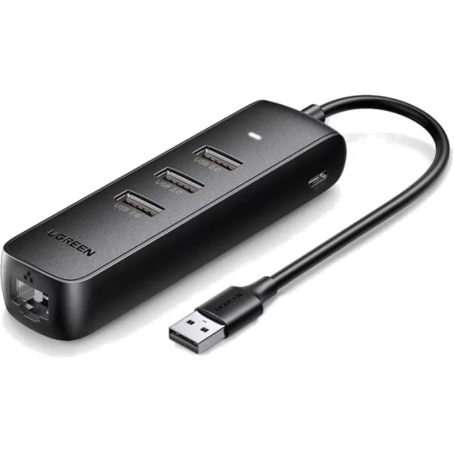 Адаптер UGREEN CM416 (20984) USB 2.0 to 3×USB 2.0+RJ45 (100Mbps) Ethernet Adapter чёрный