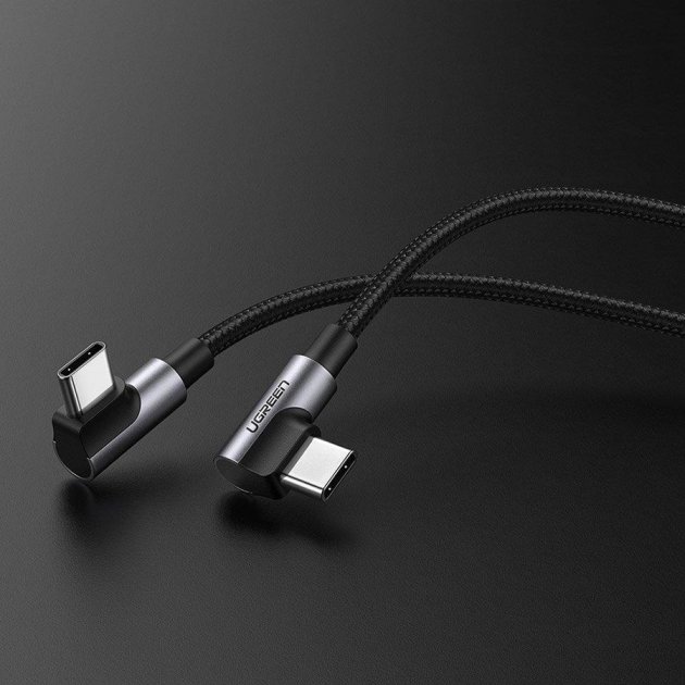 Кабель угловой UGREEN US323 (70529) Angled USB-C Cable Aluminum Case with Braided (1 метр) чёрный