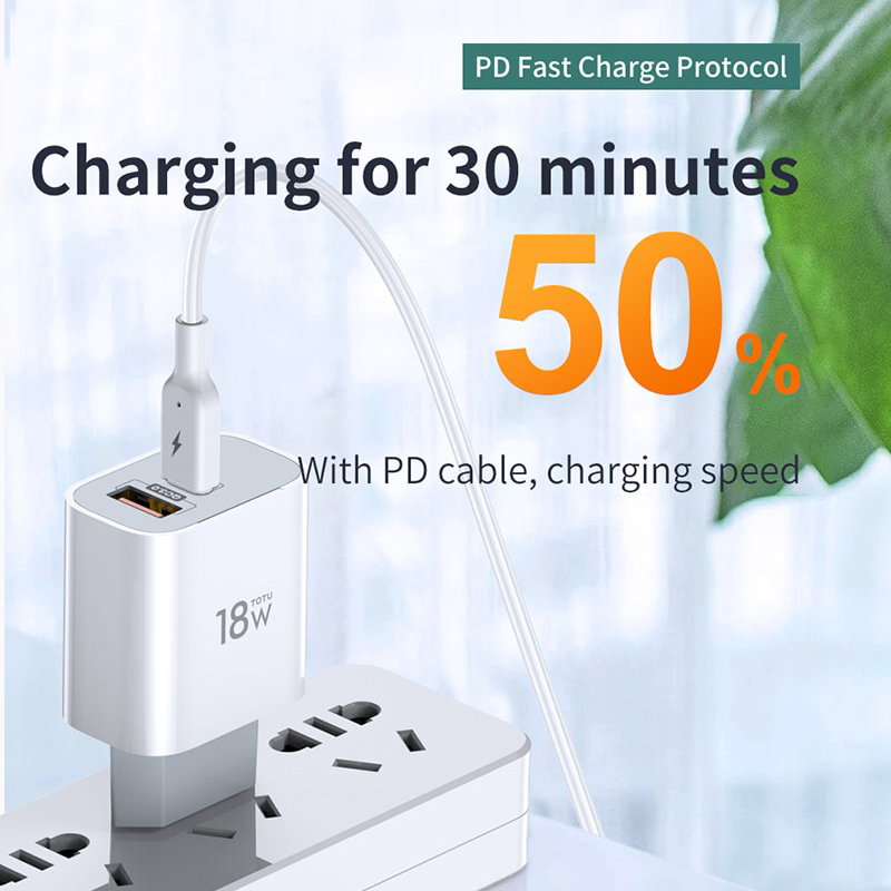 Сетевое зарядное устройство TOTU Minimal Series USB + USB Type-C 18W белое (CACQ-06)