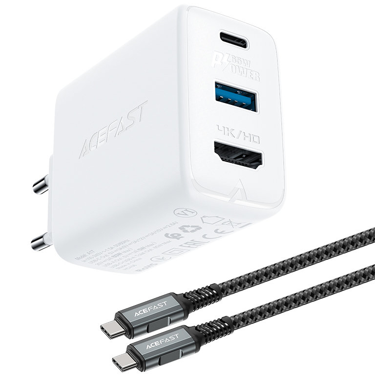 Сетевое зарядное устройство Acefast A17 GaN 65W USB Type-C / USB / HDMI HUB Charger с кабелем USB-C белое (AF-A17-WH)