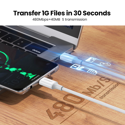 Кабель UGREEN US264 (60520) USB-C Male 3A 60W - 2м белый