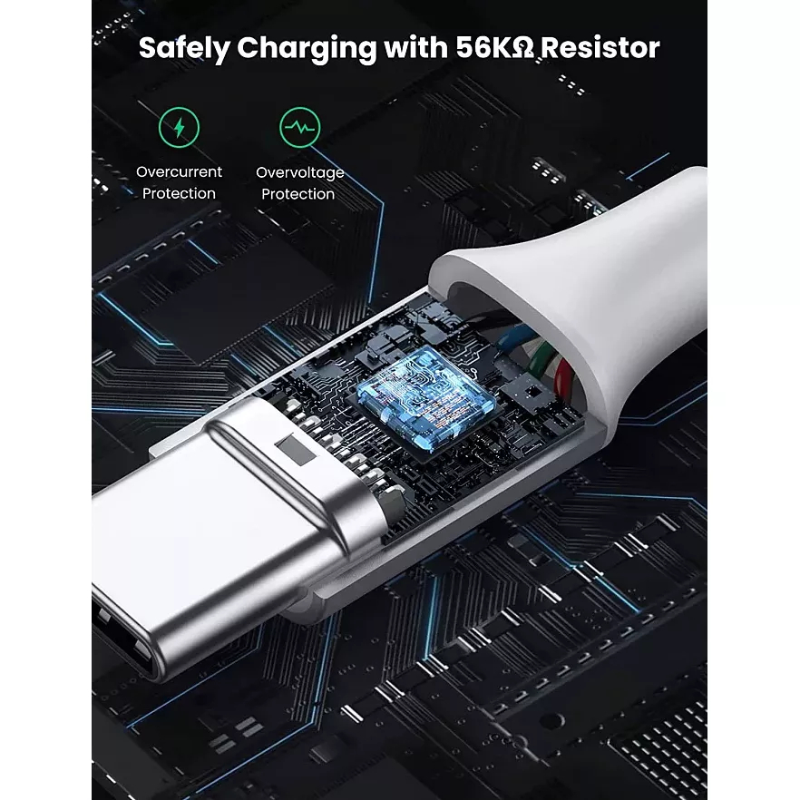 Кабель Ugreen US288 USB-A 2.0 to USB-C Cable Nickel Plating Aluminum Nylon Braid (3 метра) серебристый / белый (60409)
