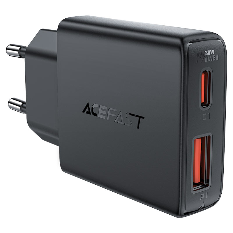 Сетевое зарядное устройство Acefast A69 PD30W GaN USB-A+USB-C Charger чёрное (AF-A69-BK)