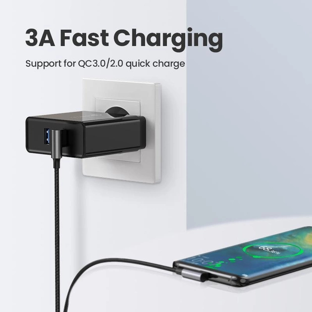 Кабель Ugreen US176 USB-A to USB-C Cable Angled Cable (2 метра) чёрный / серый космос (20857)