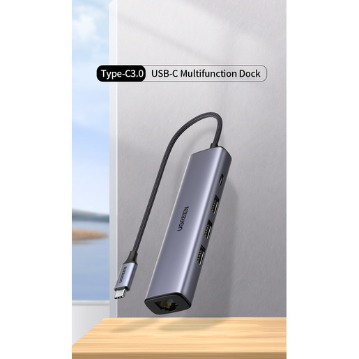 Мульти Хаб UGREEN CM475 (20932) USB-C Multifunction Gigabit Ethernet Adapter with PD серый космос