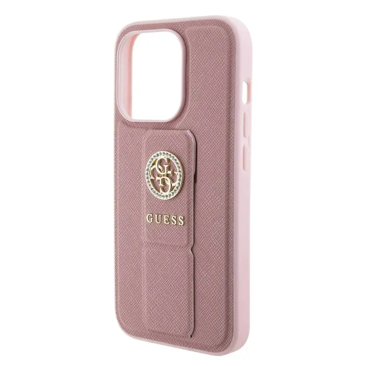 Чехол CG Mobile Guess Grip Stand 4G Saffiano для iPhone 15 Pro розовый
