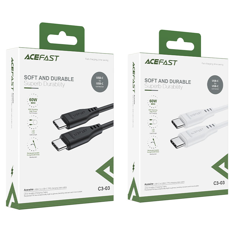 Кабель Acefast C3-03 USB-C to USB-C Charging Data Cable (1,2 метра) чёрный (AF-C3-03-BK)
