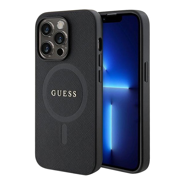Чехол Guess PU Saffiano with metal logo Hard для iPhone 15 Pro Max Black (MagSafe)