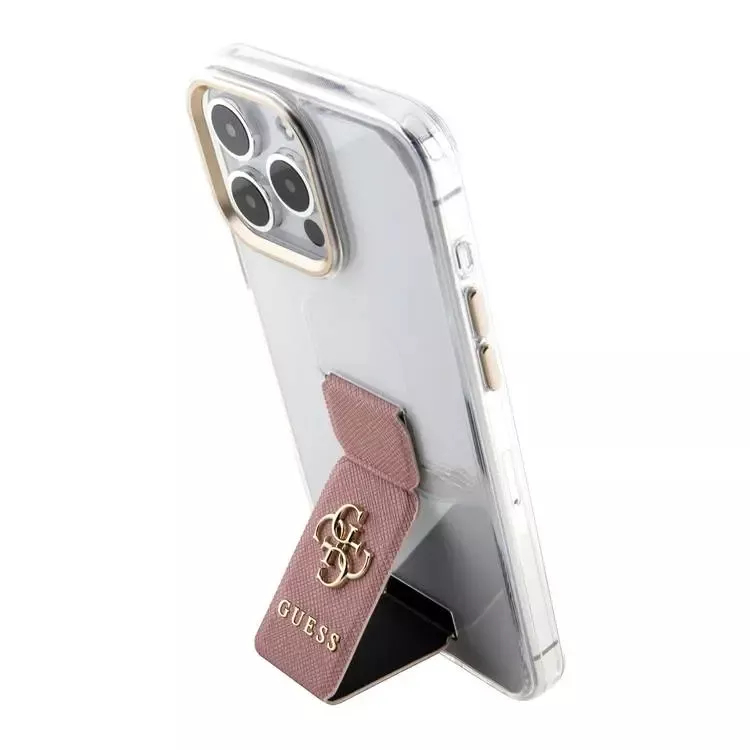 Чехол CG Mobile Guess Grip Stand Clear Case 4G Logo для iPhone 15 Pro Max прозрачный / розовый