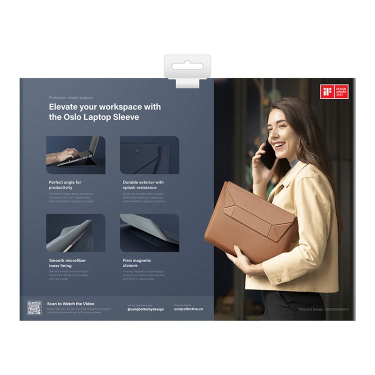 Чехол Uniq Oslo V.2 PU leather Magnetic Laptop sleeve/foldable stand для ноутбуков 14" Navy Blue
