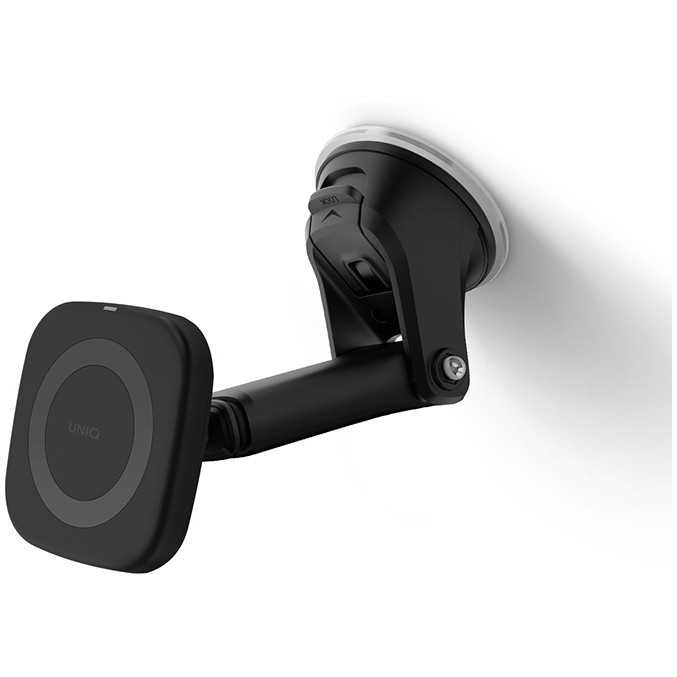Магнитный держатель Uniq Magnea Magnetic wireless 15W с беспроводной зарядкой + АЗУ All-in-one серый (Grey)