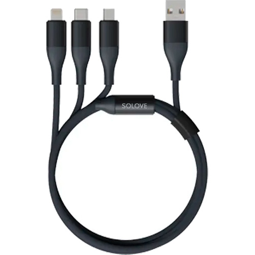 Кабель SOLOVE 3 in 1 USB — Lightning/Micro/Type-C (1,2 метра) нейлон серый