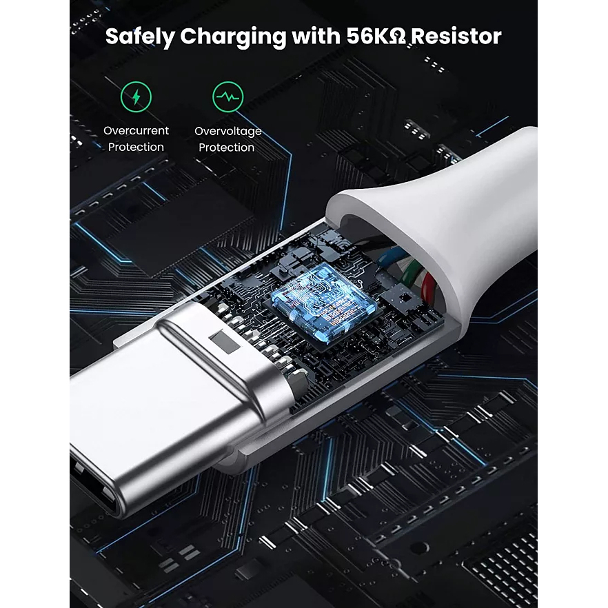 Кабель Ugreen US288 USB-A 2.0 to USB-C Cable Nickel Plating Aluminum Nylon Braid (0,5 метра) серебристый / белый (60130)