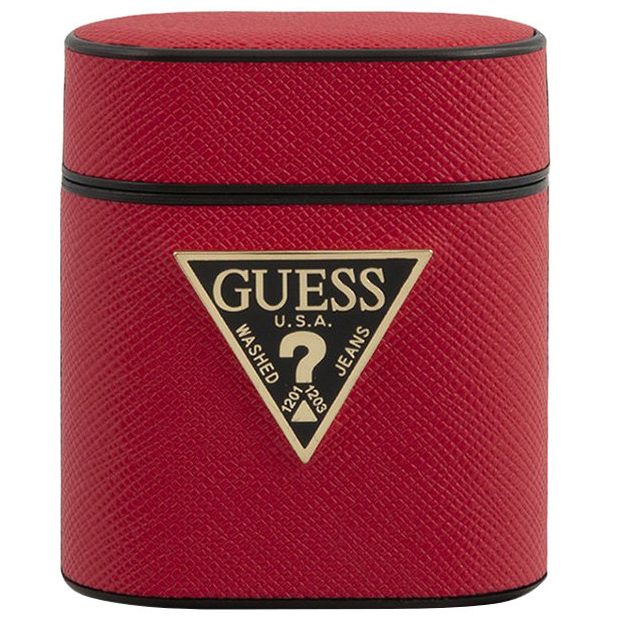Чехол Guess Saffiano PU Leather Case Metal Logo для AirPods красный