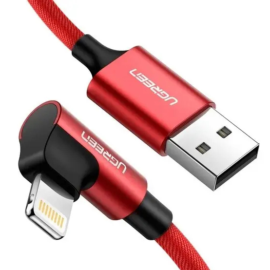 Кабель Ugreen US299 Right Angle USB-A to Lightning Cable (1 метр) красный (60555)