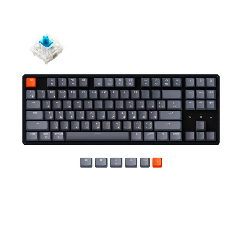Беспроводная механическая клавиатура Keychron K8, TKL, алюминиевый корпус, White LED подсветка, Gateron,  Blue Switch (K8G2)
