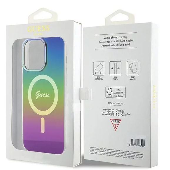 Чехол CG Mobile Guess IML Iridescent MagSafe для iPhone 15 Pro чёрный градиент