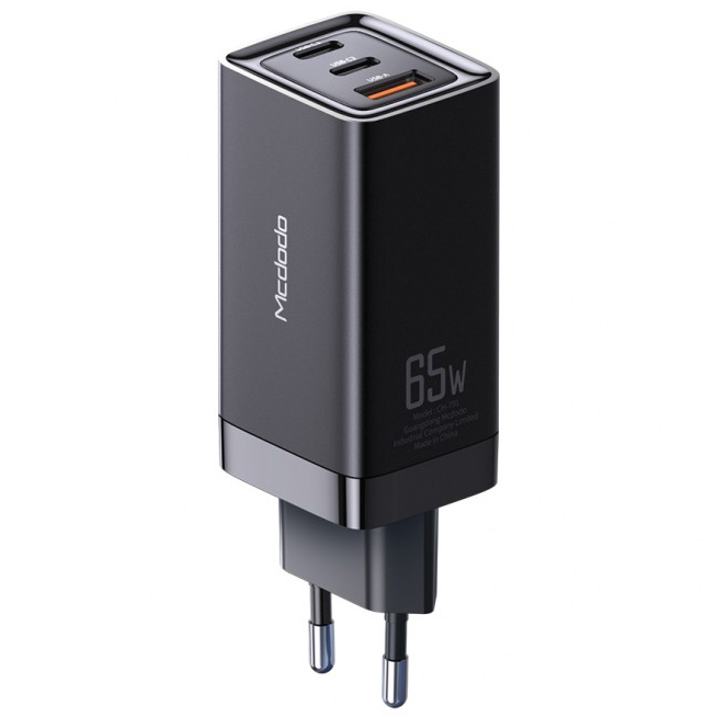 Сетевое зарядное устройство Mcdodo GaN Mini Fast Charger 2 x USB-C + USB-A 65W чёрное (CH-7921)