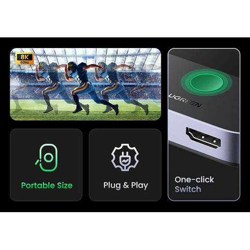 Разветвитель Ugreen CM561 (90385) 2-In-1 Out HDMI Switch 8K@60Hz чёрный