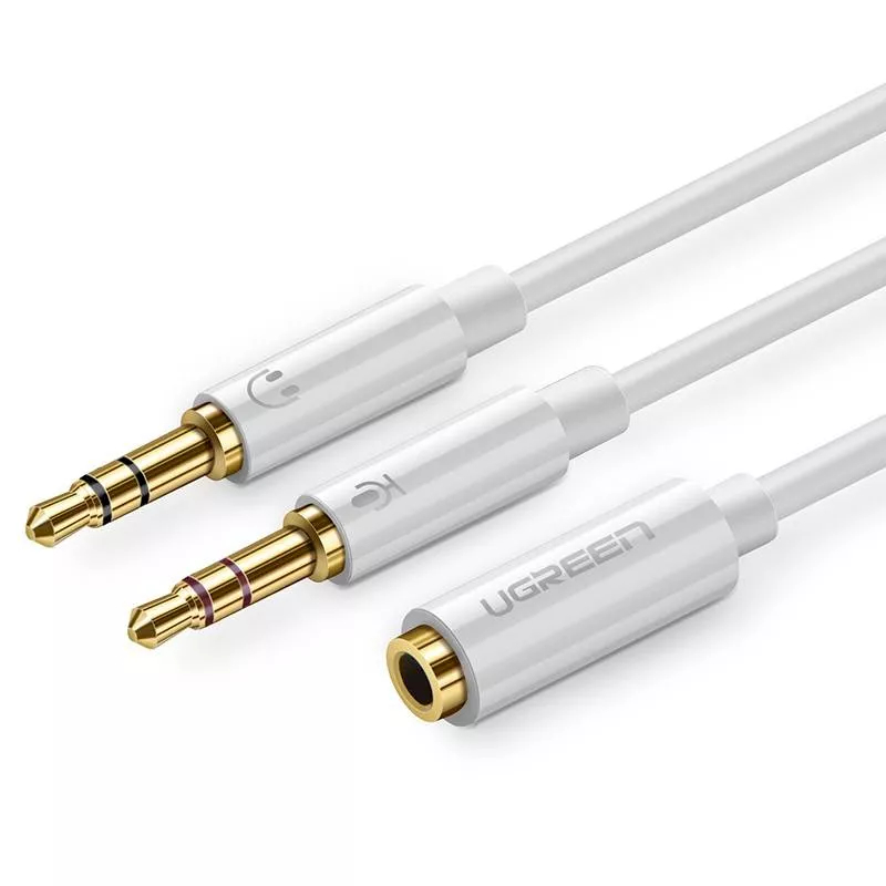 Кабель Ugreen AV140 Dual 3.5 mm Male to 3.5 mm Female Audio Cable (0,2 метра) белый (20897)