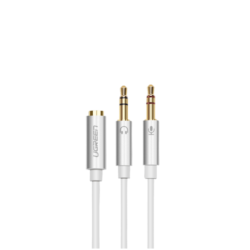 Кабель Ugreen AV140 Dual 3.5 mm Male to 3.5 mm Female Audio Cable (0,2 метра) белый (10790) 