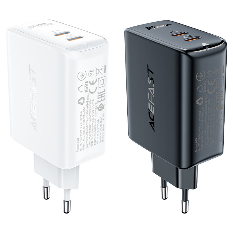Сетевое зарядное устройство ACEFAST A29 GaN PD50W (2xUSB-C) Fast Charge Wall Charger чёрное (EU)