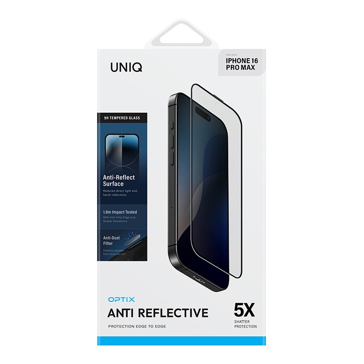 Защитное стекло Uniq OPTIX Anti-Reflective Clear/Black (+installer) для iPhone 16 Pro Max