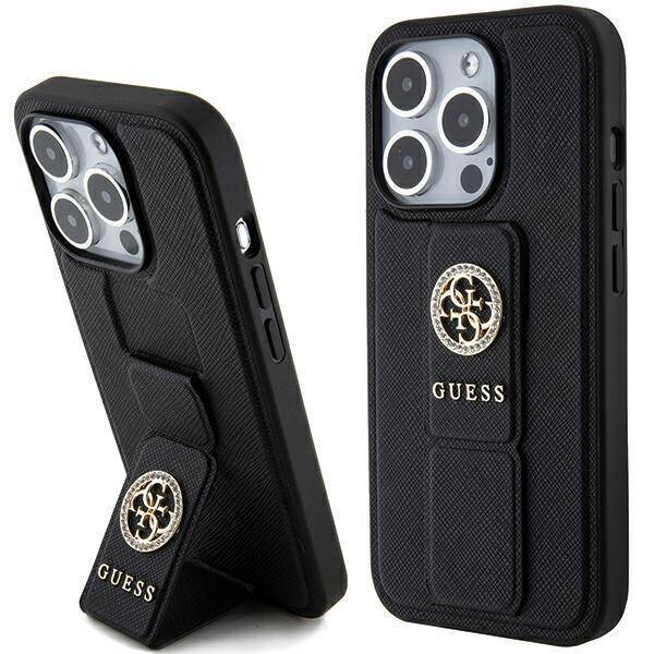Чехол CG Mobile Guess Grip Stand 4G Saffiano для iPhone 15 Pro чёрный