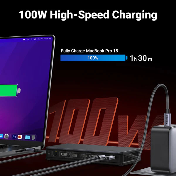 Мульти Хаб UGREEN CM615 (90912) USB-C port Convert (2*USB-A+USB-C+2*HDMI+2*DP+RJ45 Gigabit+PD) серый