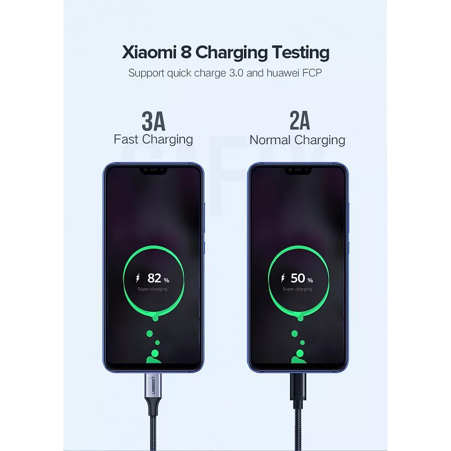 Кабель Ugreen US288 USB-A 2.0 to USB-C Cable Nickel Plating Aluminum Nylon Braid (1,5 метра) чёрный / серый космос (60127)