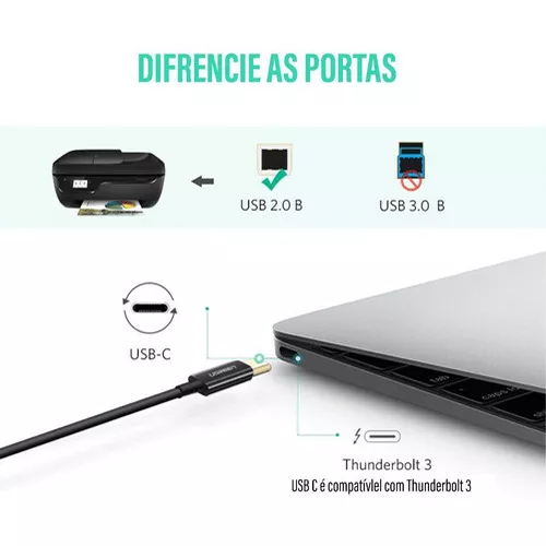 Кабель Ugreen US241 (80811) USB-C to USB Type-B Print Cable (1 метр) для подключения принтера чёрный