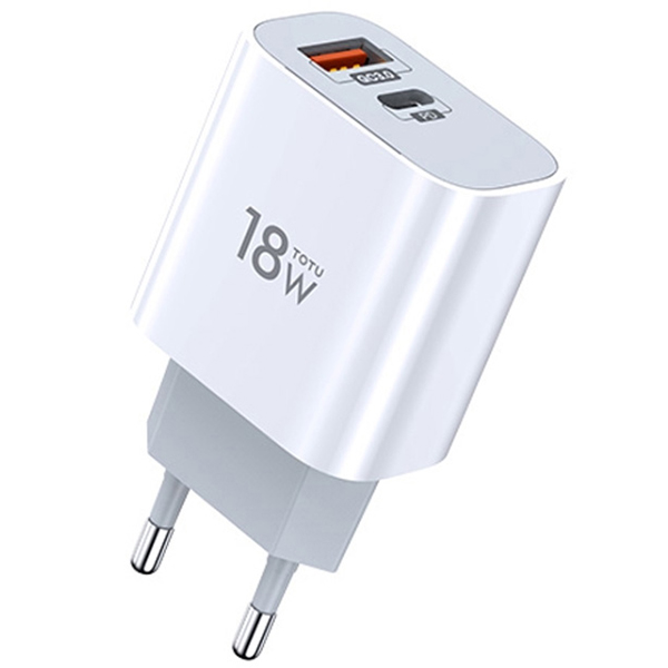 Сетевое зарядное устройство TOTU Minimal Series USB + USB Type-C 18W белое (CACQ-06)