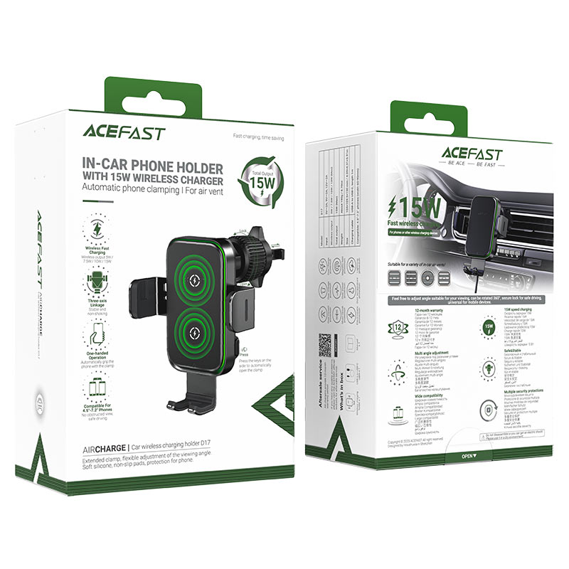 Автодержатель с функцией беспроводной зарядки Acefast D17 15W