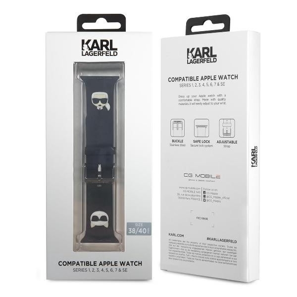 Ремешок Lagerfeld Silicone Karl and Choupette heads для Apple Watch 41/40/38 мм чёрный