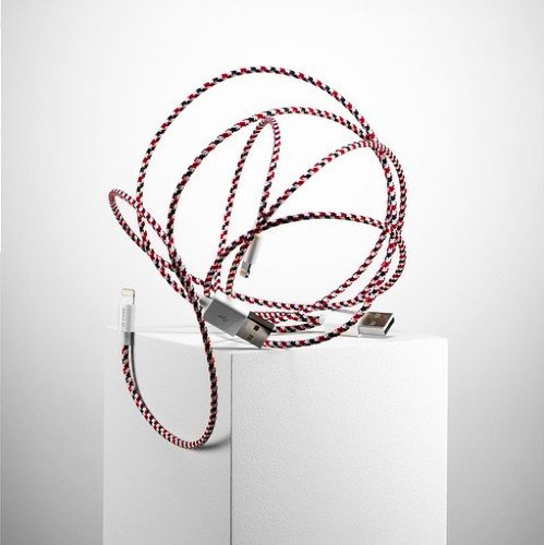 Кабель Le Cord Nylon Lightning MFI (1.2 метра) Krugeri (Бело-красно-чёрный)