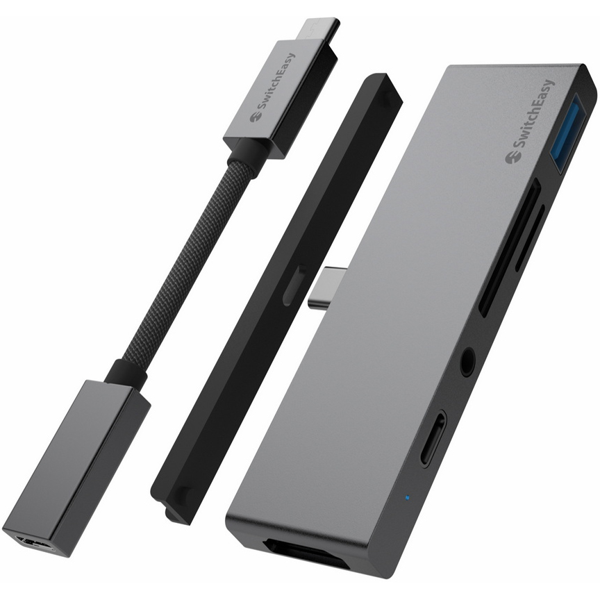 Хаб SwitchEasy SwitchDrive 6 in 1 USB-C Cable HUB USB Type-C / mini jack 3.5 мм / MicroSD / SD / USB / HDMI серый космос (GS-109-229-253-101)