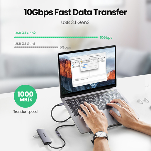 Кабель Ugreen US372 USB-C Male to USB-C Female Braided Extension Cable (1 метр) чёрный (30205)