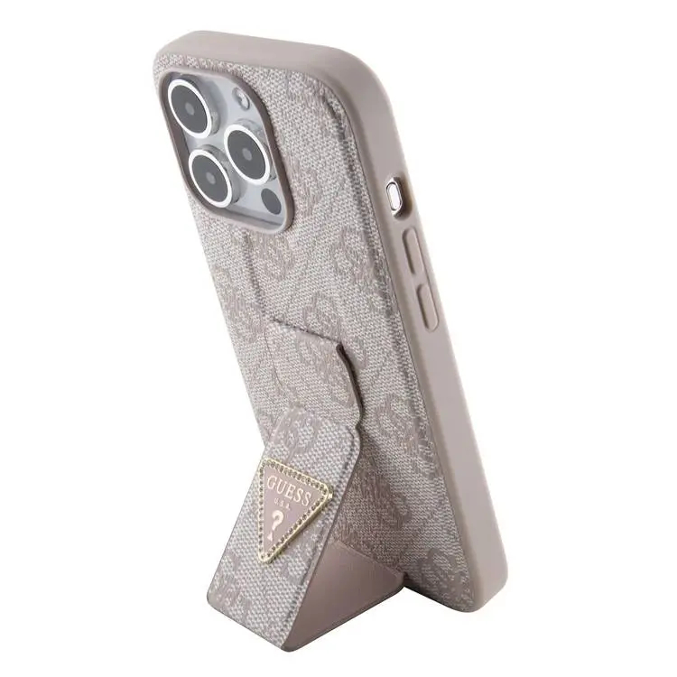 Чехол CG Mobile Guess Grip Stand PU 4G Triangle Diamond Metal Logo для iPhone 15 Pro Max розовый