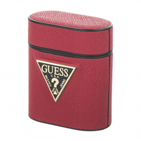 Чехол Guess Saffiano PU Leather Case Metal Logo для AirPods красный