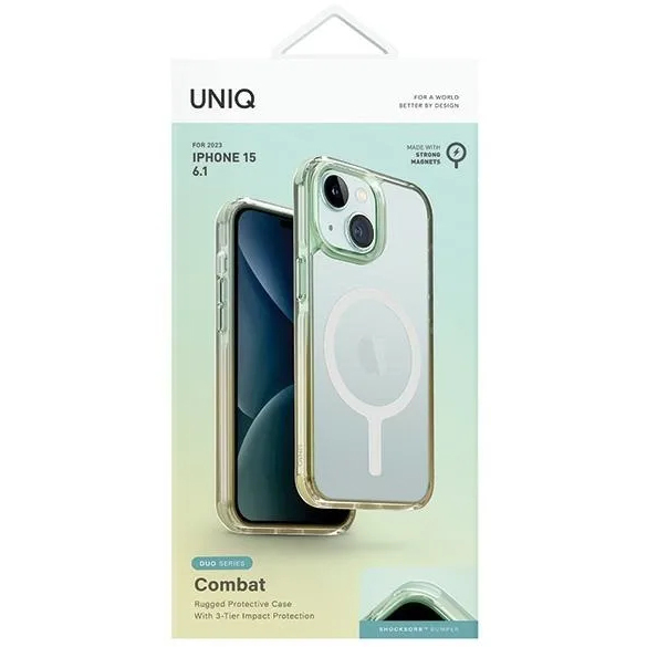 Чехол Uniq Combat Duo MagSafe для iPhone 15 мятный / жёлтый (Sea Green/Soft Yellow)