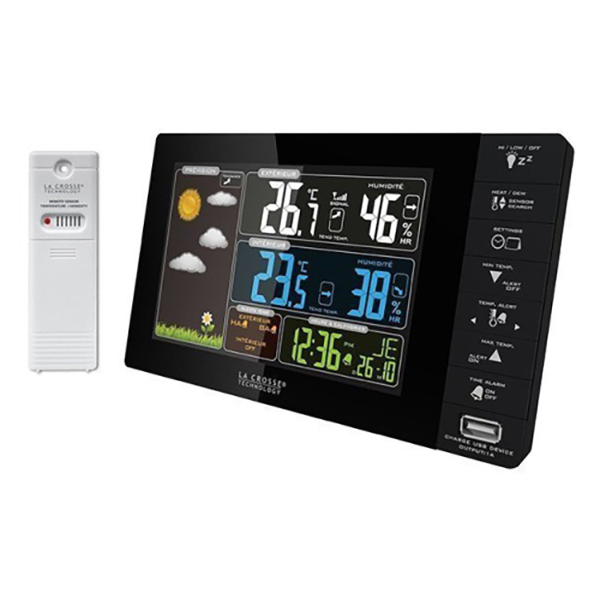  Домашняя метеостанция LaCrosse WS6827 с цветным экраном и USB портом, чёрная