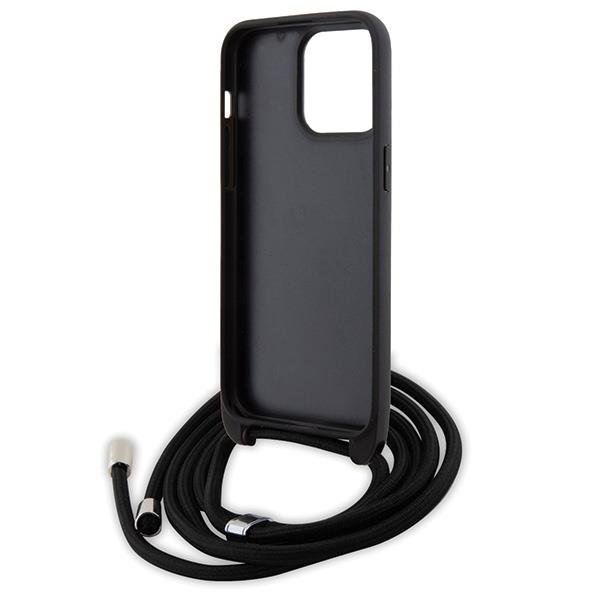 Lagerfeld для iPhone 15 Pro Max чехол Crossbody PU Saffiano NFT Karl & Choupette Metal Hard Black