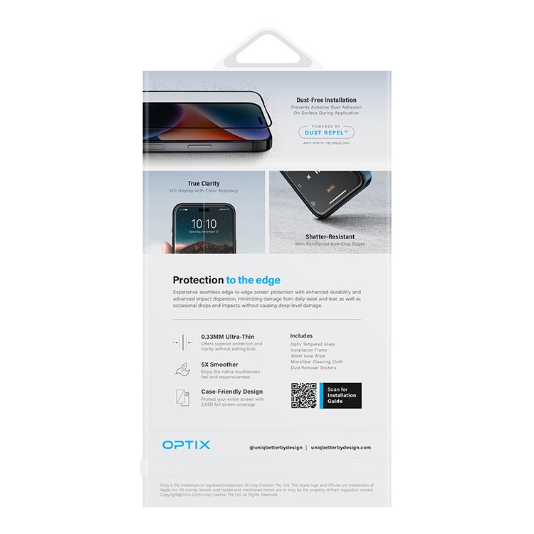 Защитное стекло Uniq OPTIX Matte Clear/Black (+installer) для iPhone 16