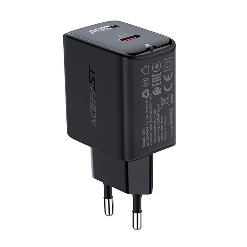 Сетевое зарядное устройство Acefast A21 GaN PD 30W 1 x USB-C чёрное (AF-A21-BK)